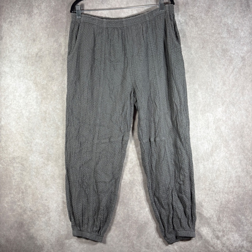 Focus Casual Life Pants Women XL Gray Seersucker Bubble Gauze Jogger Harem Boho
